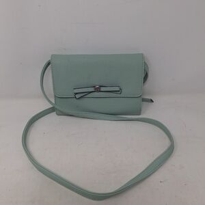 Nine West Pastel Mint Green Faux Leather Crossbody Convertible Clutch Bow Preppy